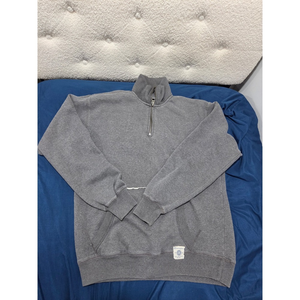 Champion Mens Quarter Zip Sweatshirt Gray Fleece Pullover Kangaroo Pocket M